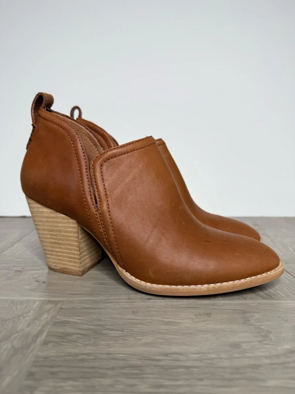 Jeffrey Campbell Rosalee Brown Leather Heeled Bootie 8 1/2